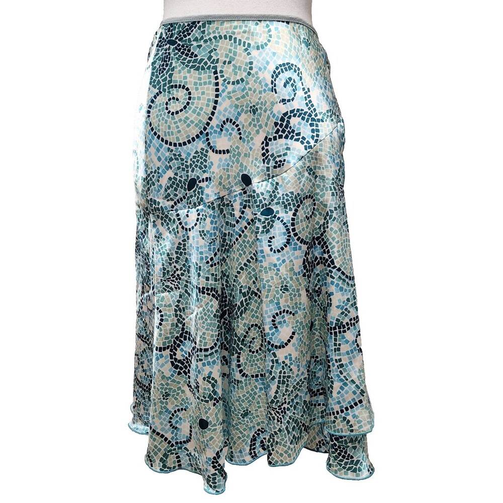Vintage Skirt A Line Fax Wrap Wrapper Green and Blue Geometric Print Sz Small